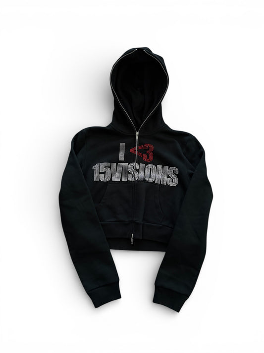 15Visions Rhinestone Cropped Full Zip Hoodie