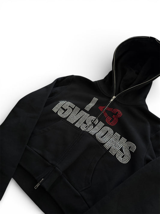 15Visions Rhinestone Cropped Full Zip Hoodie